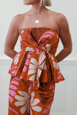 Botanical Strapless Top in Rust