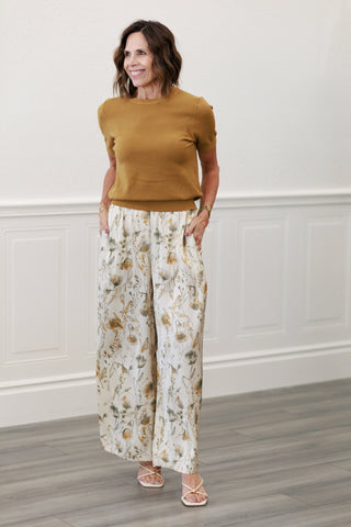 Flower Print Satin Wide Leg Pants