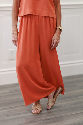 Rust Cap Sleeve Top and Wide Leg Pants Set