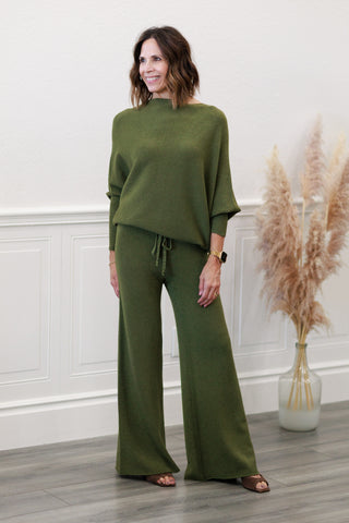 Ribbed Cuff & Hem Asymmetrical Sweater in Italian Olive – by Milio Milano