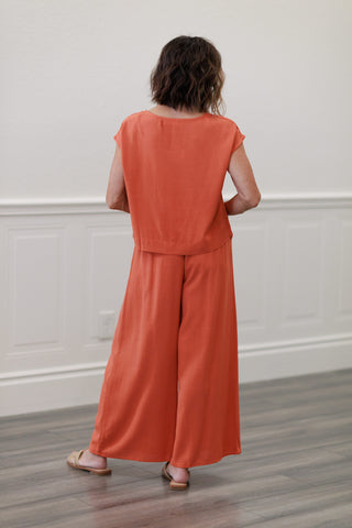 Rust Cap Sleeve Top and Wide Leg Pants Set