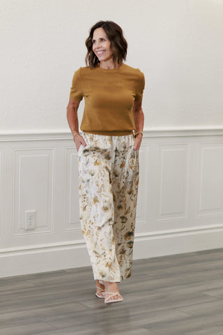 Flower Print Satin Wide Leg Pants