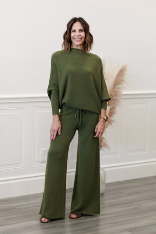 Ribbed Cuff & Hem Asymmetrical Sweater in Italian Olive – by Milio Milano