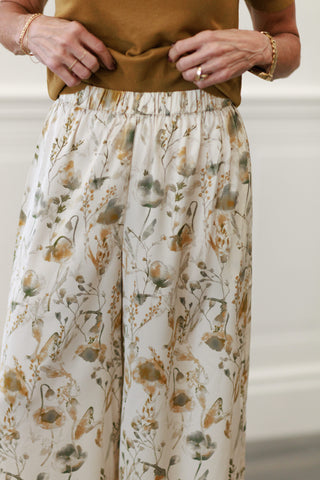 Flower Print Satin Wide Leg Pants