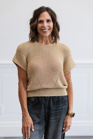 Pointelle Short Sleeve Knit Top