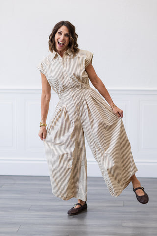 Sleeveless Wide Leg Stripe Jumpsuit