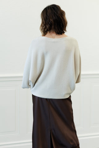 MILIO MILANO Crew Neck Batwing Sleeve Knit Top in Beige