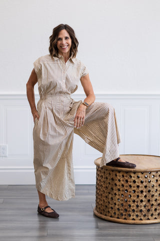 Sleeveless Wide Leg Stripe Jumpsuit