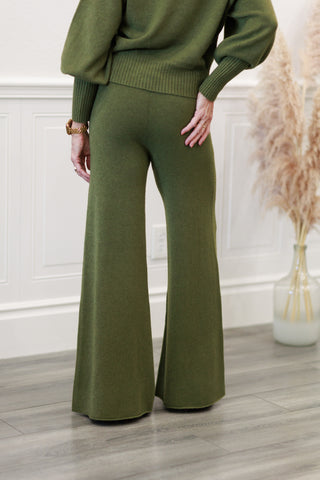Wide Leg Knit Pants in Italian Olive – by Milio Milano