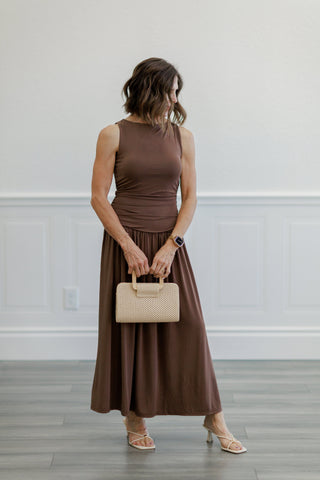 Ruched Side Drop Waist Maxi Dress