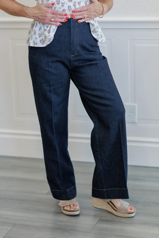 Dark Wash High Rise Wide Leg Trouser Jeans