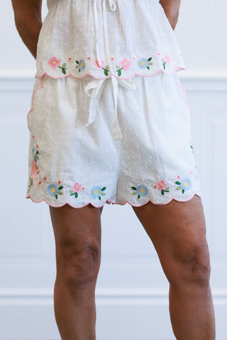 Floral Embroidered Cotton Top and Shorts Set