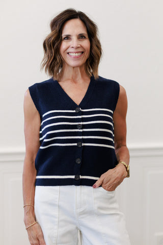 Contrast Stripe Button Knit Vest