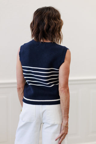 Contrast Stripe Button Knit Vest