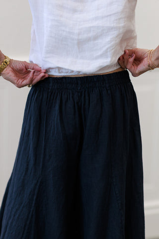 100% Italian Linen A-Seam Wide Leg Palazzo Pants in Navy