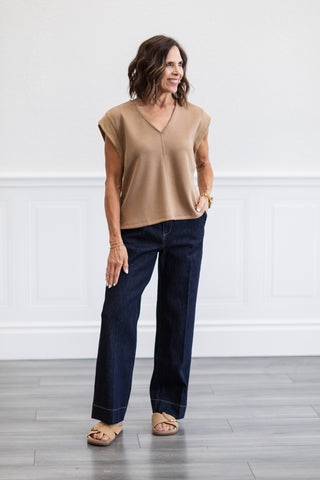Dark Wash High Rise Wide Leg Trouser Jeans
