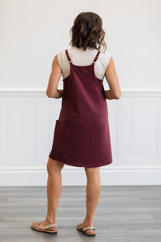 Techno Cupro Romper Dress with pockets in Maroon