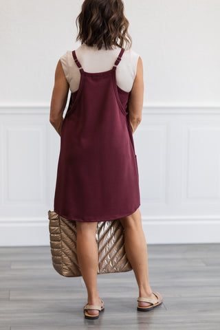Techno Cupro Romper Dress with pockets in Maroon