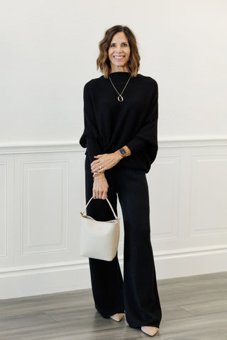 MILIO MILANO Ribbed Cuff & Hem Asymmetrical Sweater in Black Noir