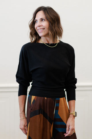Batwing Sleeve Boat Neck Knit Top