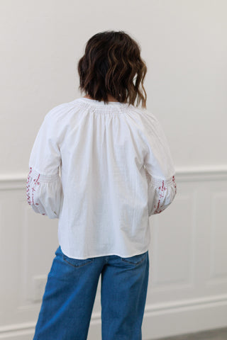 Bohemian Embroidered Split Neck Blouse