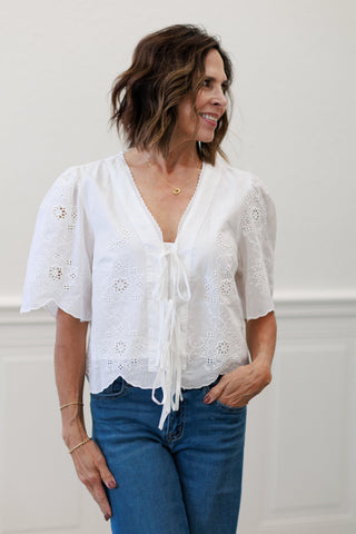 Vine & Love Scalloped Edge Cotton Eyelet Top