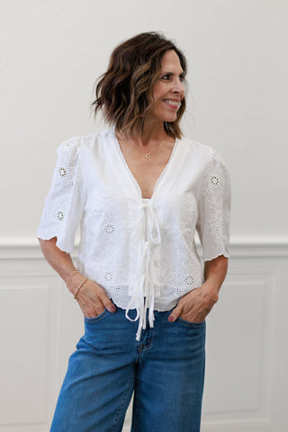 Vine & Love Scalloped Edge Cotton Eyelet Top
