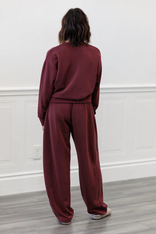 Techno Cupro Barrel Pants with Side Panel in Wine