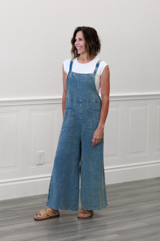 Cotton Gauze Jumpsuit in Dusty Blue