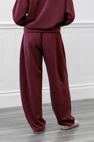 Techno Cupro Barrel Pants with Side Panel in Wine