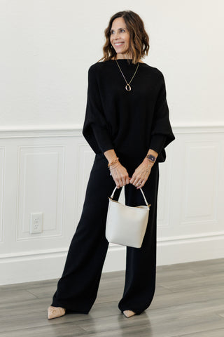 MILIO MILANO Italian Cozy Knit Flared Pants in Black