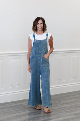 Cotton Gauze Jumpsuit in Dusty Blue