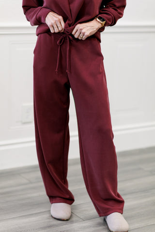 Techno Cupro Barrel Pants with Side Panel in Wine