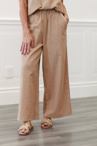 Contrast Stitch Elastic Waist Wide Leg Pants