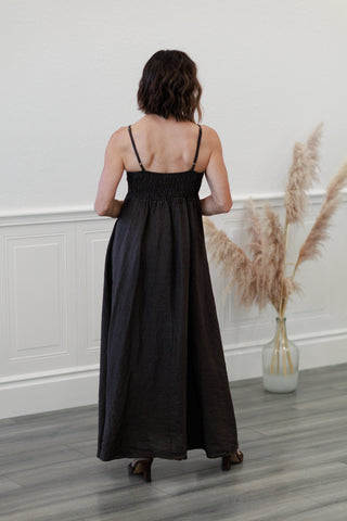 Chocolate Linen Spaghetti Strap Maxi Dress