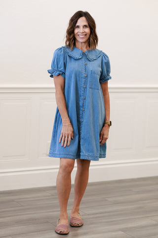 Ruffle Collar Denim Dress
