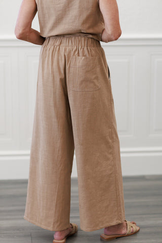 Contrast Stitch Elastic Waist Wide Leg Pants