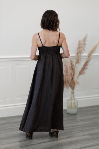 Chocolate Linen Spaghetti Strap Maxi Dress