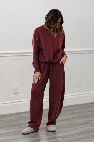 Techno Cupro Barrel Pants with Side Panel in Wine