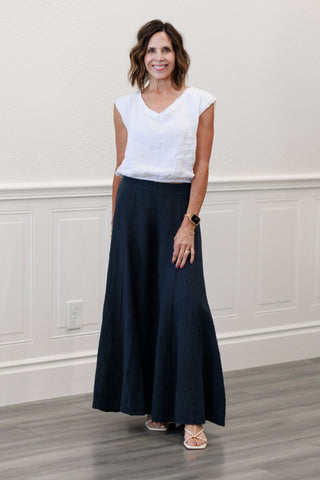 100% Italian Linen A-Seam Wide Leg Palazzo Pants in Navy