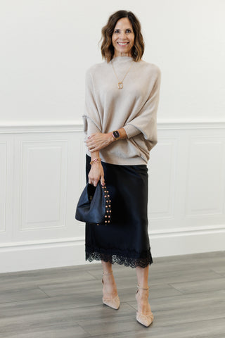MILIO MILANO Ribbed Cuff & Hem Asymmetrical Sweater in Earth Beige