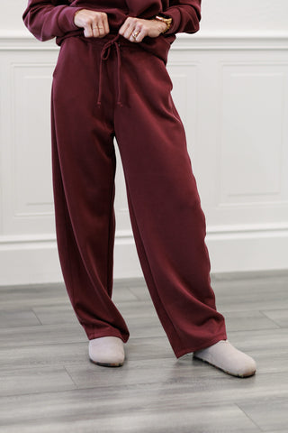 Techno Cupro Barrel Pants with Side Panel in Wine