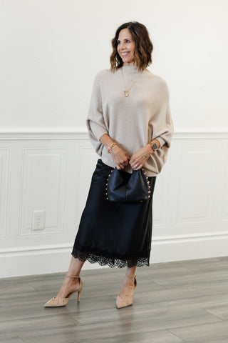 MILIO MILANO Ribbed Cuff & Hem Asymmetrical Sweater in Earth Beige