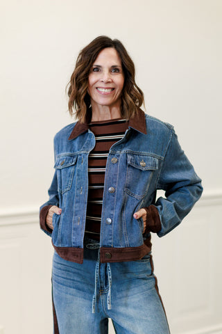 Denim Jacket with Faux Suede Contrast
