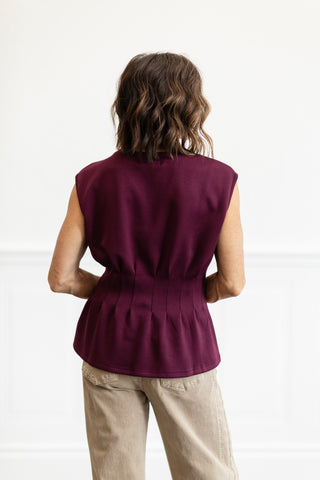Corset Detail Cap Sleeve Top in Burgundy