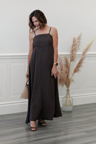 Chocolate Linen Spaghetti Strap Maxi Dress