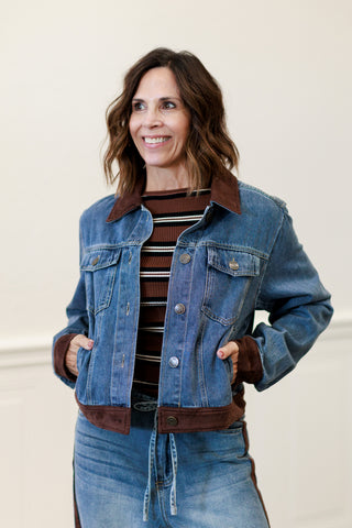 Denim Jacket with Faux Suede Contrast