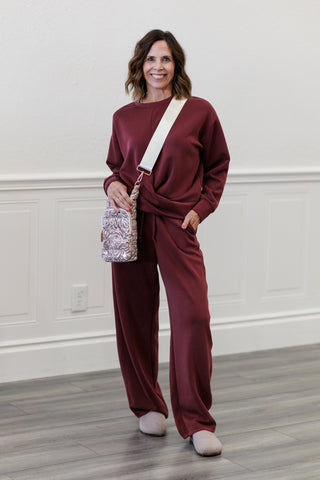 Techno Cupro Front Surplus Top – Long Sleeve in Wine
