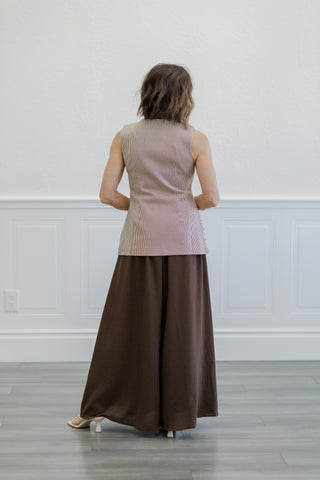 Brown Crinkle Gauze Ruffle Trim Maxi Skirt