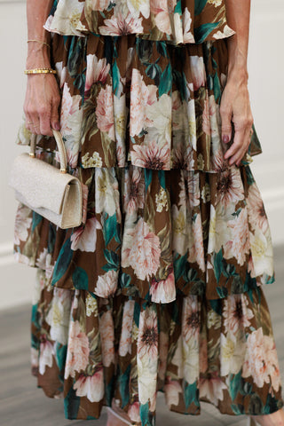 Floral Textured Tiered Maxi Lined Sleeveless Dress